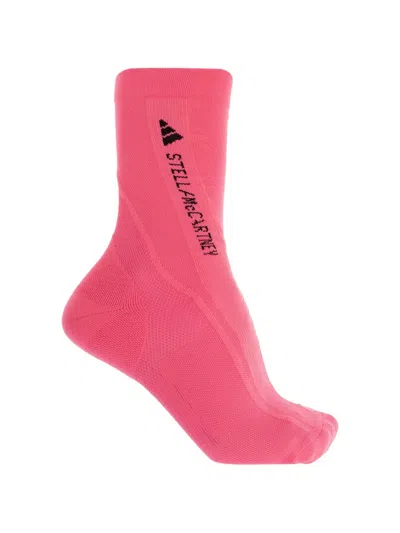 Adidas By Stella Mccartney Logo-print Ribbed-knit Socks In Pink