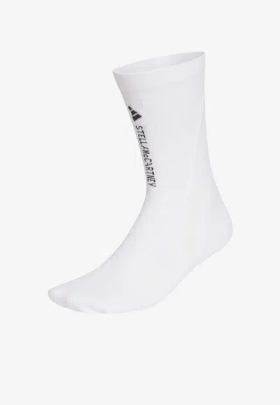 Adidas By Stella Mccartney Logo-printed Ankle Socks In White