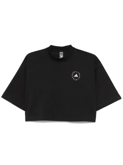 Adidas By Stella Mccartney Organic Cotton Cropped T-shirt In Black
