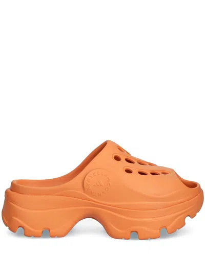 Adidas By Stella Mccartney Perforated-detailing Slides In Orange