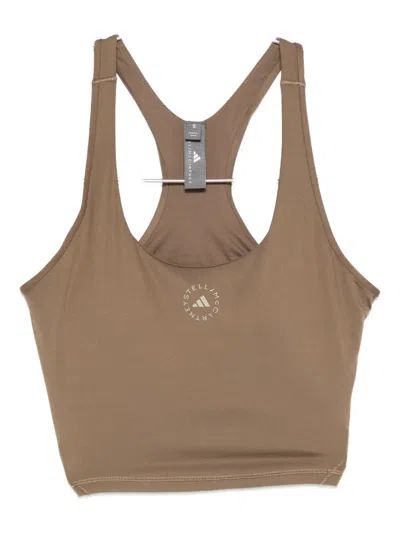 Adidas By Stella Mccartney Racer-back Logo Tank Top In Brown