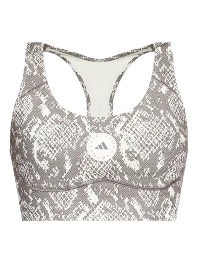 Adidas By Stella Mccartney Racer-back Snake-print Sports Bra In Gray