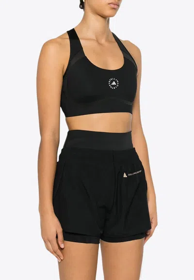 Adidas By Stella Mccartney Racerback Logo Sports Bra In Black