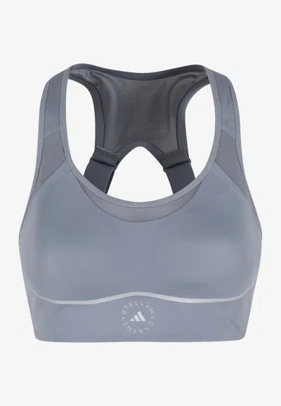 Adidas By Stella Mccartney Racerback Logo Sports Bra In Gray