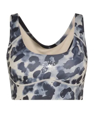 Adidas By Stella Mccartney Racerback Printed Performance Bra In Blue