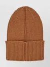 Adidas By Stella Mccartney Rib-knit Cotton Blend Beanie With Folded Cuff In Brown