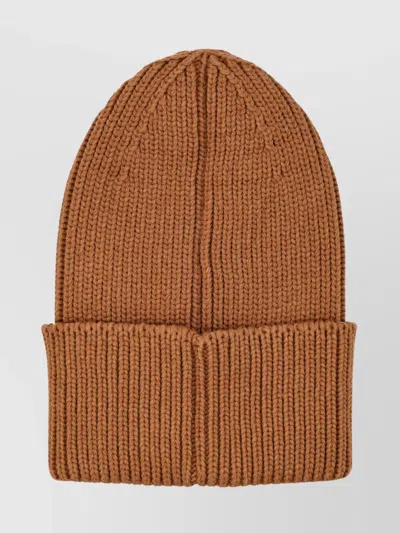 Adidas By Stella Mccartney Rib-knit Cotton Blend Beanie With Folded Cuff In Brown