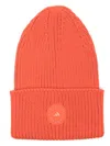 Shop Adidas By Stella Mccartney Rubberised-logo Beanie In Orange