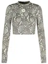 Adidas By Stella Mccartney Cropped Snake-print Stretch Recycled Top In Gray