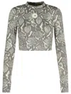 Adidas By Stella Mccartney Cropped Snake-print Stretch Recycled Top In Gray