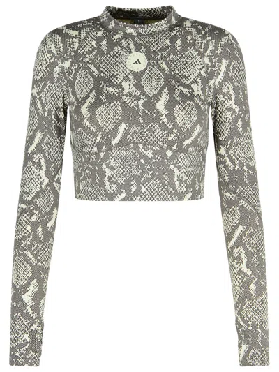 ADIDAS BY STELLA MCCARTNEY SNAKE PRINT CROP POLYESTER BLEND SWEATER