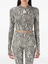 Adidas By Stella Mccartney Cropped Snake-print Stretch Recycled Top In Gray