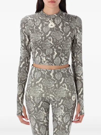 Adidas By Stella Mccartney Cropped Snake-print Stretch Recycled Top In Green