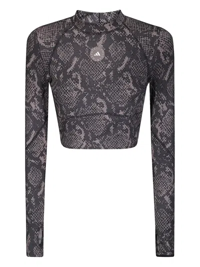 Adidas By Stella Mccartney Snakeskin-print Long-sleeved T-shirt In Gray