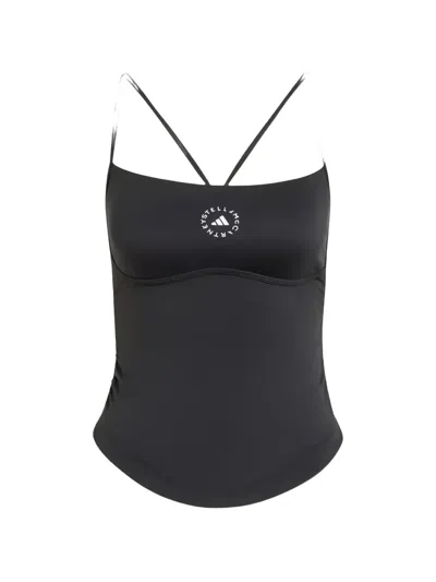 Adidas By Stella Mccartney Spaghetti Strap Crop Top In Black