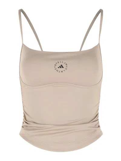 Adidas By Stella Mccartney Std Tank Top In Beige Polyester Blend In Brown