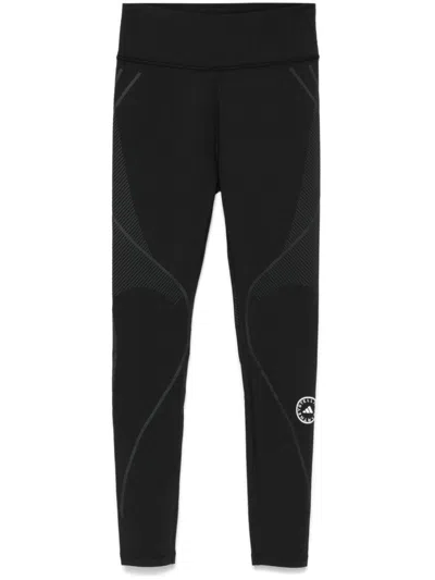 Adidas By Stella Mccartney Fitted Technical Leggings With Contrasting Logo In Black