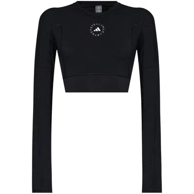 Adidas By Stella Mccartney Truestrength Cutout Cropped Printed Top In Black