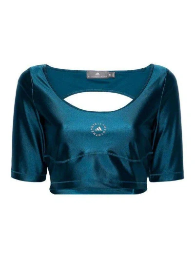 Adidas By Stella Mccartney Asmc Crop Top Woman Top Deep Teal Size S Recycled Polyamide, Elastane In Blue