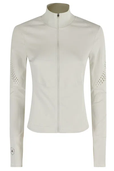 Adidas By Stella Mccartney High-collar Activewear Top With Thumb Cutouts In White