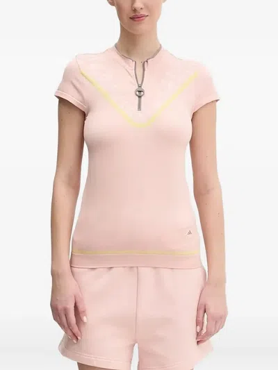 Adidas By Stella Mccartney Truenature Golf Leopard-print Zip-neck Top In Pink