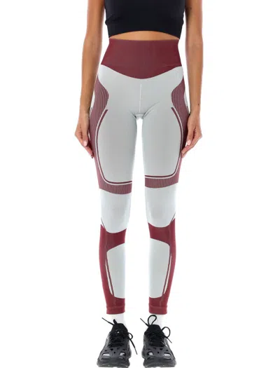 Adidas By Stella Mccartney Truenature Ribbed Stretch Recycled Jacquard-knit Leggings In Vapor Green/shadow Red