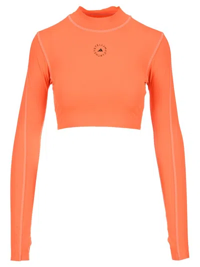Adidas By Stella Mccartney Truepace Long Sleeve Crop Top In Orange