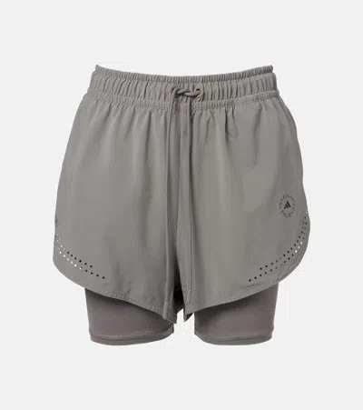 Adidas By Stella Mccartney True Pace 2-in-1 Hi-waist Running Shorts In Grey