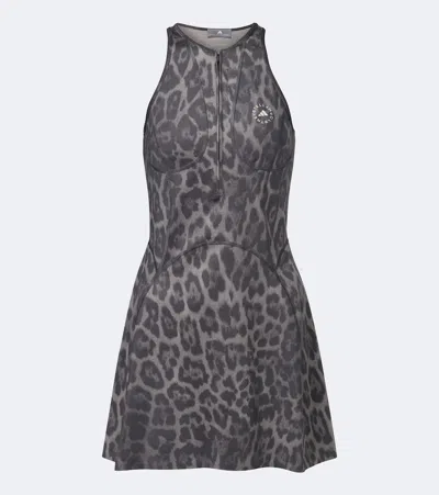 Adidas By Stella Mccartney X Stella Mccartney Leopard-print Cut-out Mini Dress In Gray