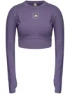 Adidas By Stella Mccartney Truestrength Cutout Cropped Printed Top In Purple