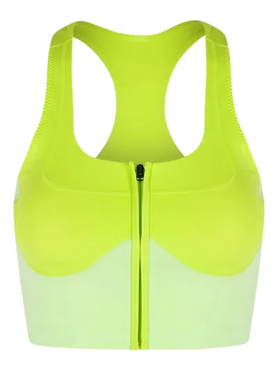 Adidas By Stella Mccartney Two-tone Zip-front Sports Bra In Animal Print