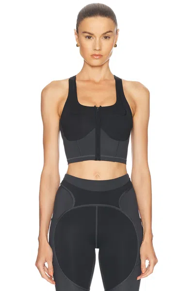 Adidas By Stella Mccartney Two-tone Zipped Crop Top In Black & Carbon