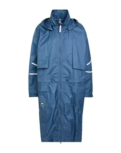 Adidas By Stella Mccartney Woman Overcoat & Trench Coat Navy Size L Recycled Polyester In Blue