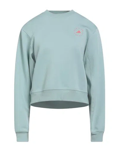 Adidas By Stella Mccartney Woman Sweatshirt Sage Green Size Xs Organic Cotton, Recycled Polyester In Blue