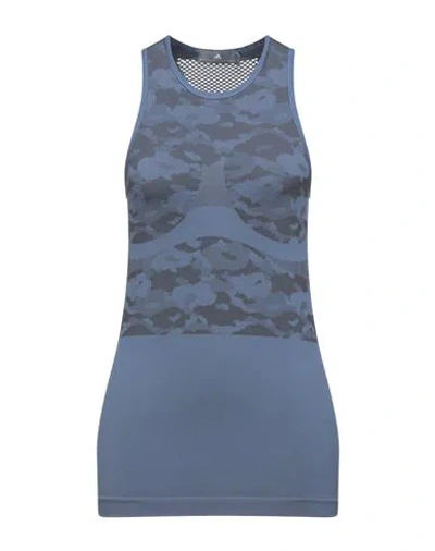 Adidas By Stella Mccartney Woman Tank Top Slate Blue Size Xs Recycled Polyester, Polyamide, Elastane In Gray