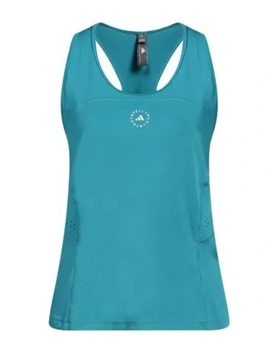 Adidas By Stella Mccartney Woman Tank Top Turquoise Size L Polyester, Elastane In Blue