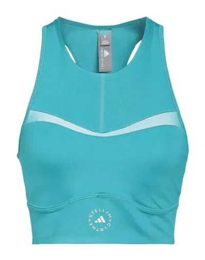 Adidas By Stella Mccartney Woman Top Turquoise Size L Recycled Polyester, Recycled Elastane In Blue