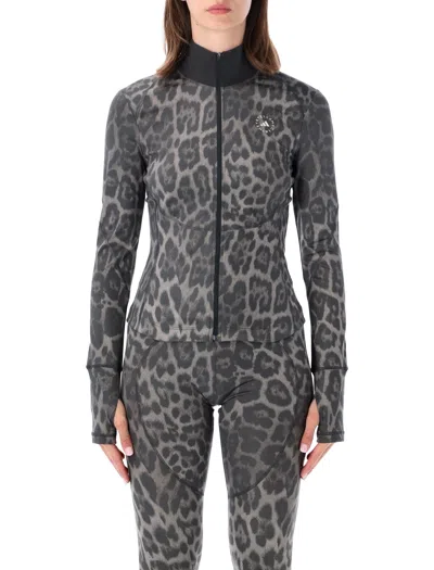 Adidas By Stella Mccartney X Stella Mccartney Leopard-print Zip-up Track Jacket In Gray