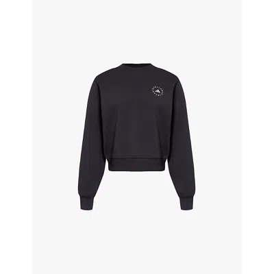 ADIDAS BY STELLA MCCARTNEY WOMENS BLACK LOGO-PRINT RELAXED-FIT ORGANIC-COTTON AND RECYCLED-POLYESTER BLEND JERSEY SWEATSHIRT