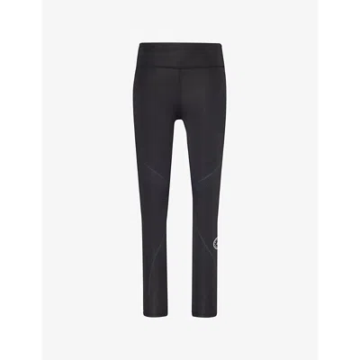 ADIDAS BY STELLA MCCARTNEY WOMENS BLACK/BLACK RUNNING LOGO-PATCH HIGH-RISE LEGGINGS