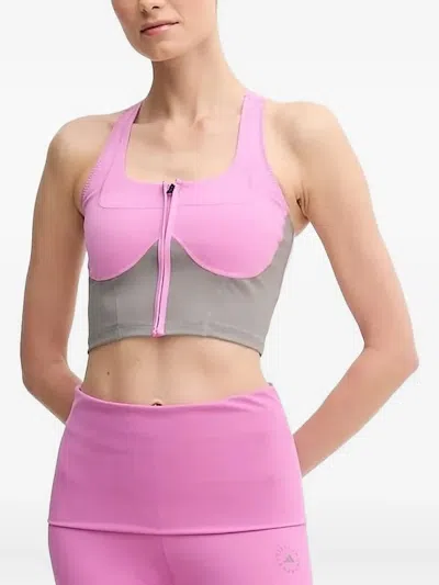 Adidas By Stella Mccartney Zip-front Racer-back Top In Pink
