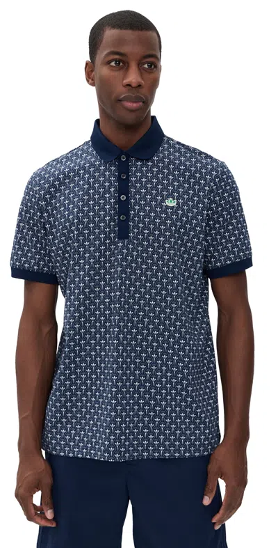 Adidas Golf Originals All Over Trefoil Polo Night Indigo/chalk White In Multi