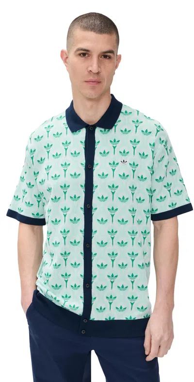 Adidas Golf Originals Knit Polo White/clear Mint/court Green