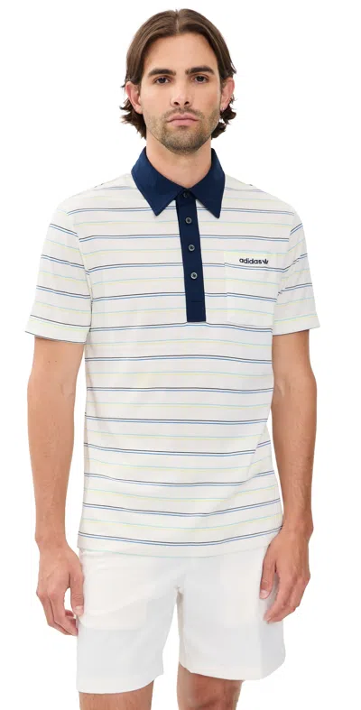 Adidas Golf Originals Striped Pocket Polo Chalk White/pure Lemon