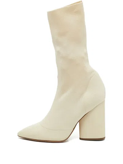 Pre-owned Adidas Originals 100mm Knit Block-heel Ankle Boots In Neutral