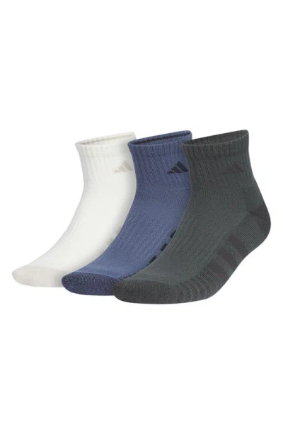 Adidas Originals 3-pack Cushioned 3.0 Quarter Socks In Off White/ Ink Blue/ Ivy Green