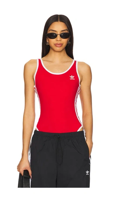 Adidas Originals 3 Stripe Bodysuit In Red