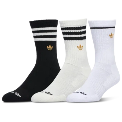 Adidas Originals 3 Stripe Crew Socks In Black/off White/gold Metallic