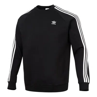 Adidas Originals 3-stripes Crew Fleece Lined Stay Warm Raglan Sleeve Round Neck Pullover Black