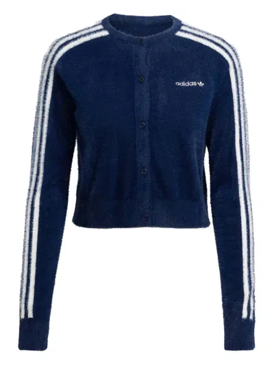 Adidas Originals 3-stripes Cropped Cardigan In Blue
